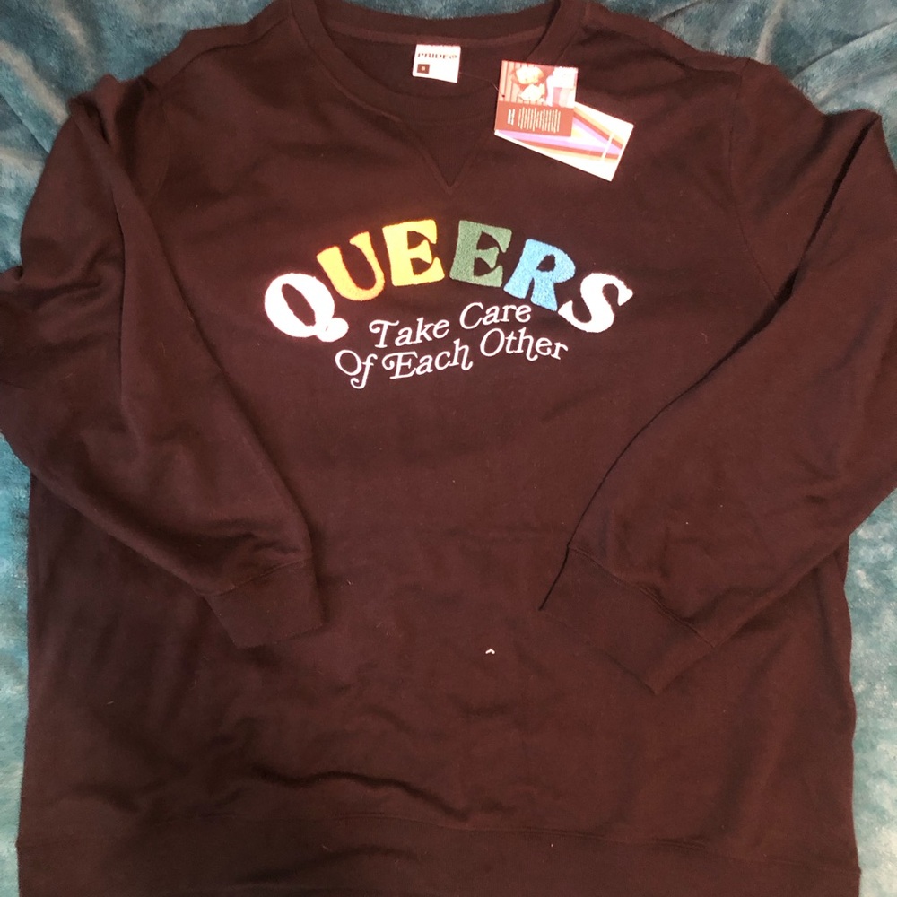 Target Black Crewneck Sweatshirt with Rainbow QUEERS Graphic